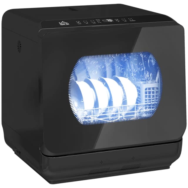HOMCOM HOMCOM Small Dishwasher, Mini Dishwasher w/ 4 Place Settings 6 Programs in Black One Size Unisex 5063603057173