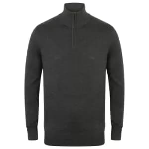 Henbury Mens 1/4 Zip Long Sleeve Jumper (S) (Grey Marl)