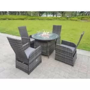 Fimous 4 Seater Rattan Outdoor Gas Fire Pit Dining Complete Set with Round Table
