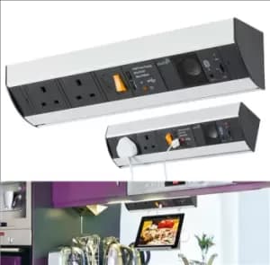 KnightsBridge 13A Under Cabinet Power Station with Dual USB Charger (2.1A) and Bluetooth Speaker