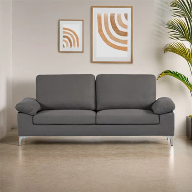 KOSY KOALA KOSY KOALA Modern Two Seater Sofa Grey Fabric with Chrome Feet - Comfortable Couch with Cushion for Living Room, Bedroom or Office Grey One