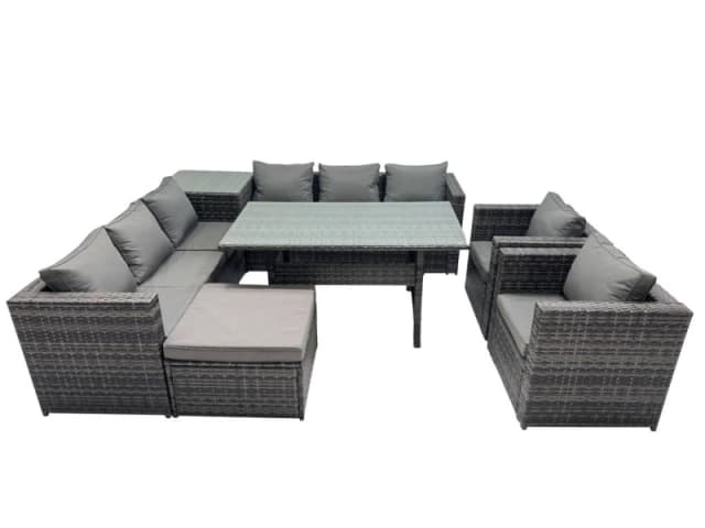 Fimous Garden Rattan Furniture Set 9 Seater with Side Table Big Stool in Dark Grey Dark Grey Unisex