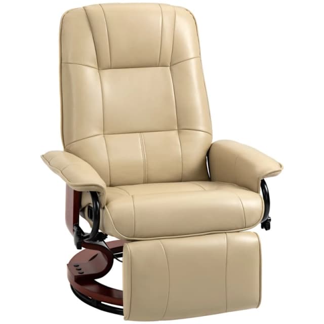 HOMCOM Manual Recliner Chair Armchair Sofa with Faux Leather - Cream White 833-621V71CW