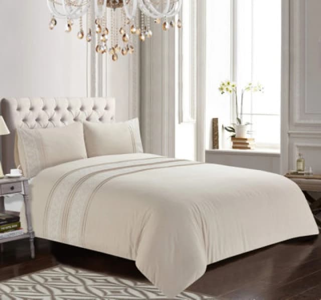 Rapport Home Charlotte Embroidered Floral Duvet Cover Set With Pillowcases Included (Natural)