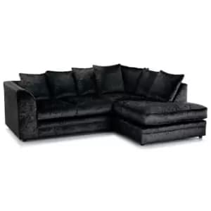 Canolo Luxury RHF Corner Chaise Crush Velvet Sofa Black