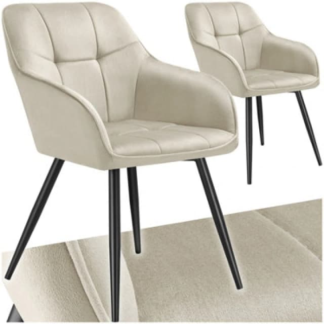 Tectake Set Of 2 Dining Chair Marilyn - Velvet Look, Quilted Pattern - Cream/black