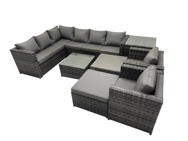 Fimous Patio Furniture Sets with Corner Sofa Square Coffee Table 2 Big Stool in Dark Grey Dark Grey Unisex