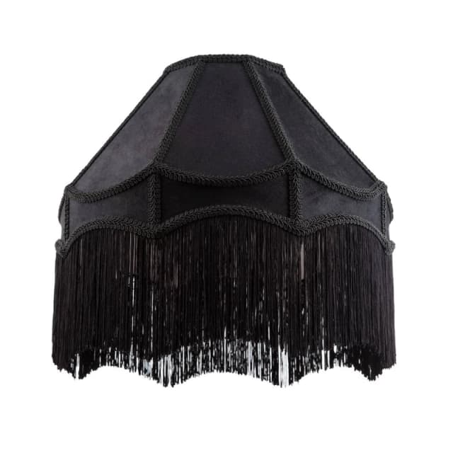 Happy Homewares Traditional Victorian Empire Soft Velvet Lamp Shade with Lengthy Tassels in Black Size: 12" Black Unisex 12"