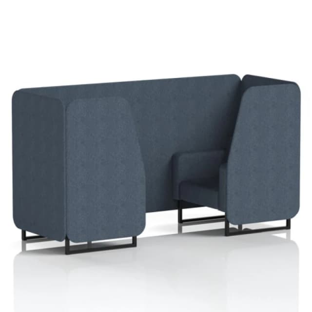 Brixworth 2 Seater Office Booth with Front Panel - Black Legs in Rivet Fabric - Crucible Panels and Sofa
