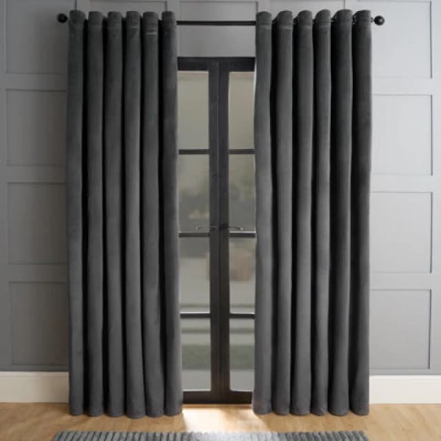 OHS OHS Thermal Matte Velvet 2 Pair Ready Made Eyelet Curtains in Charcoal Size: 117cm width x 137cm drop Charcoal 117cm width x 137cm drop Unisex 5