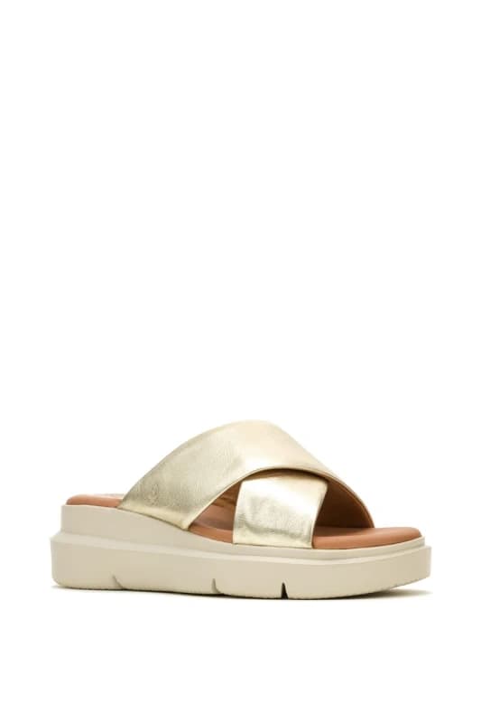 Hush Puppies Womens Uplift Crossover Slide in Metallic Gold Size: 4 Metallic Gold Female 4