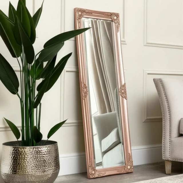 Melody Maison Tall Ornate Rose Gold Pink Mirror 47cm X 142cm Rose Gold