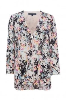 French Connection Delphine Crepe Mix V Neck Top Multi Coloured