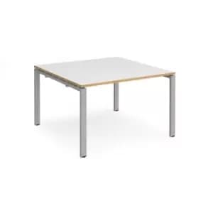 Adapt boardroom table starter unit 1200mm x 1200mm - silver frame and white top with oak edging