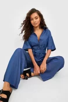Short Sleeve Chambray Denim Boiler Suit