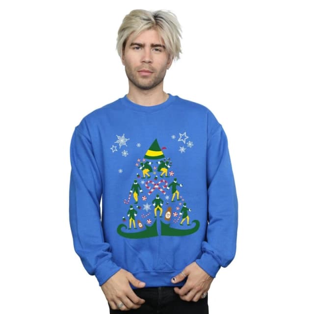 Elf Elf Men Christmas Tree Sweatshirt in Blue Size: Small Blue S Male 5057736096130