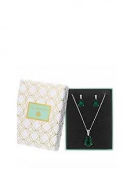 Jon Richard Silver Plated Emerald Crystal Pear Drop Set