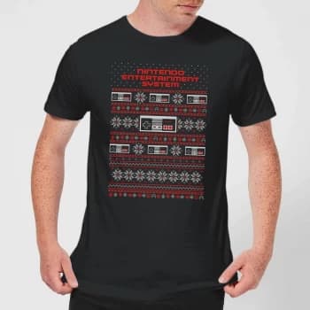 Nintendo NES Pattern Mens Christmas T-Shirt - Black - 3XL - Black