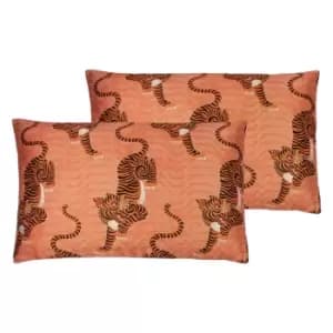 Furn. Tibetan Tiger Twin Pack Polyester Filled Cushions Coral
