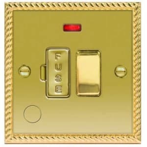 Wickes 13A Switched Fused Socket + LED Screwed Raised Plate Georgian Brass