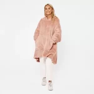 Sienna Teddy Glitter Hoodie Blanket Oversized Wearable Sweatshirt Blush