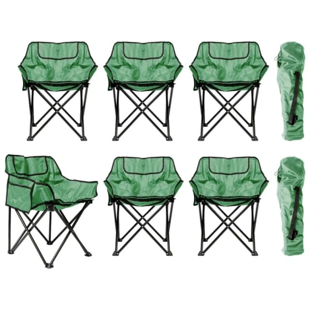Harbour Housewares 6x Premium Folding Camping Chairs with Pockets & Carry Bag in Green Green Unisex