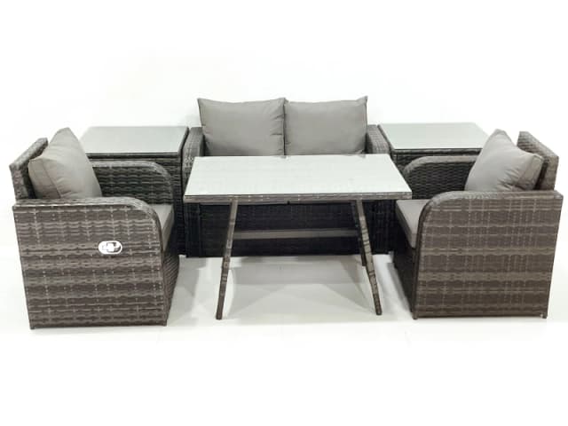 Fimous Outdoor Garden Furniture Set with Reclining Chair 2 Side Tables Dark Grey Mixed Dark Grey Unisex