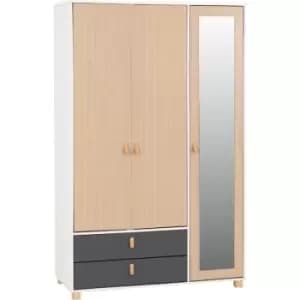 Seconique - Brooklyn 3 Door 2 Drawer Mirrored Wardrobe in Oak Effect and Grey Finish