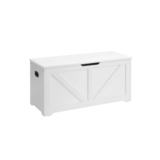 Songmics Storage Chest, Shoe Bench With Farmhouse Design, 2 Safety Hinges, Cloud White