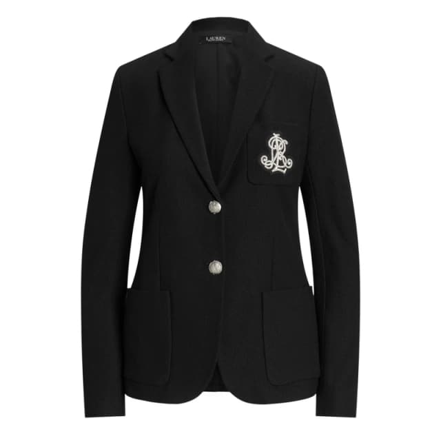Lauren by Ralph Lauren Womens Anfisa Cotton Long Sleeve Monogram Blazer Polo Black female 10 (S)