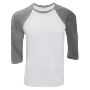 Canvas Mens 3/4 Sleeve Baseball T-Shirt (2XL) (White/Deep Heather)