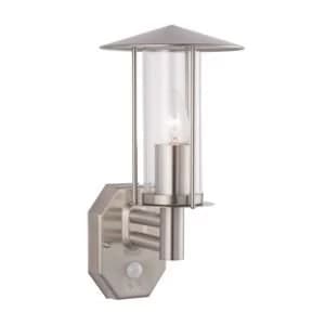 Trieste Stainless steel Black 60W Mains powered External PIR lantern