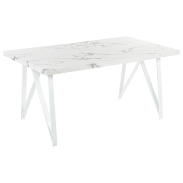 Beliani Dining Table Grieger White Marble 160 Cm 90 Cm