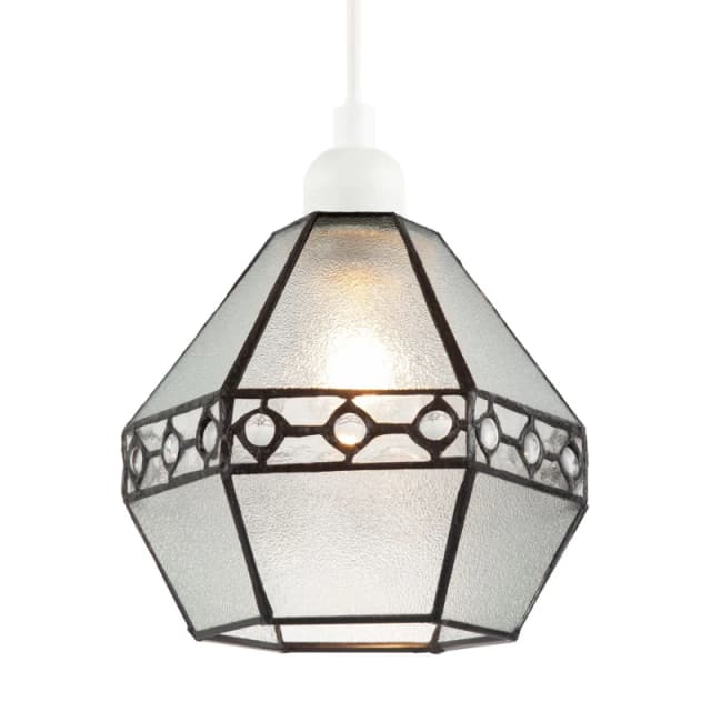 Happy Homewares Industrial Style Pendant Light Shade with Frosted Glass & Clear Gems Clear Unisex