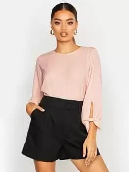 Boohoo Bow Sleeve Woven Blouse - Blush, Pink, Size 8, Women