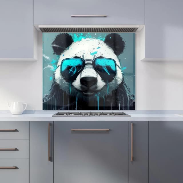 Warren Reed - Designer Panda With Blue Glasses Splashart Kitchen Splashback Size: 600mm x 750mm Blue Unisex 600mm x 750mm