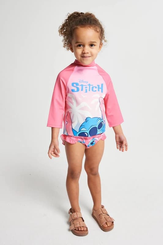 Brand Threads Lilo & Stitch Stitch Swim Set in Pink Size: 5-6 Years Pink Unisex 5-6 Years