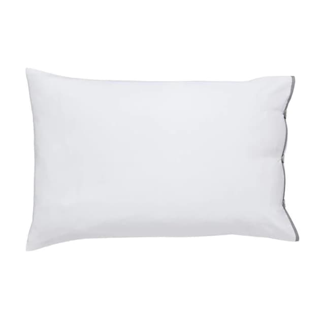 Bedeck of Belfast White and Grey Cotton Sateen 300 Thread Count Fine Linens Komoro' Standard Pillow Case