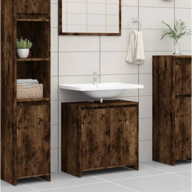 Vidaxl Bathroom Cabinet Smoked Oak 60X33X61cm Engineered Wood, Brown 826357