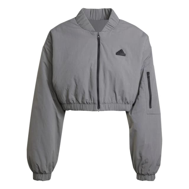 adidas Womens City Escape Padded Cropped Bomber Jacket Grey Four female 10 (S)