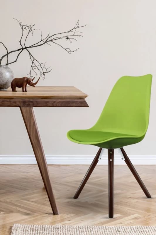 Fusion Living Soho Plastic Dining Chair With Pyramid Dark Wood Legs Green FL2358