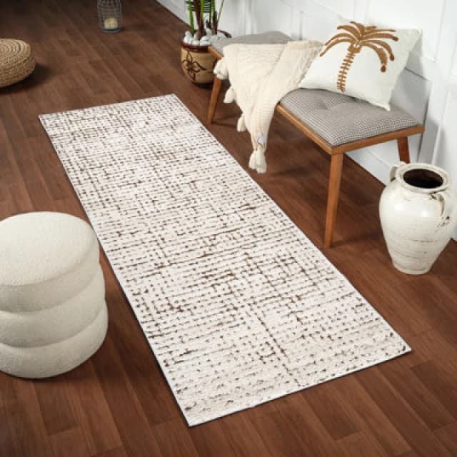 Our Pnw Home X Livabliss Scandi High Pile Ivory/brown Cascade Runner Rug 80 X 220 Cm - Easy Care, Ideal For Hallway