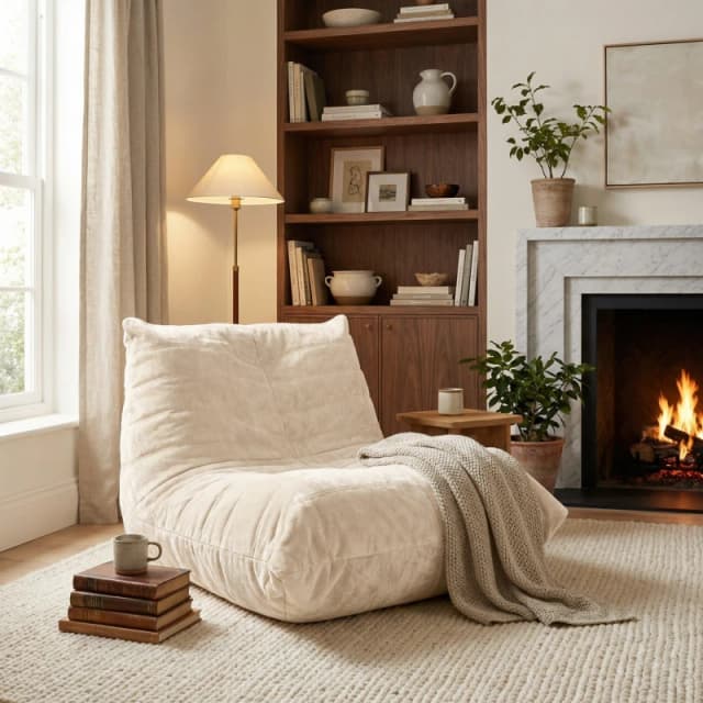 Urban Meuble Luxury Chenille Bean Bag Lazy Sofa Beige unisex One Size