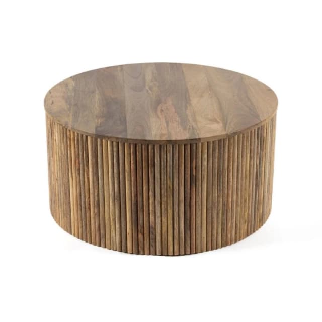 Jaipur Furniture Ltd Ribbed Round Coffee Table - Mango Wood - L80xW80xH40cm - Light Finish in Brown Brown Unisex