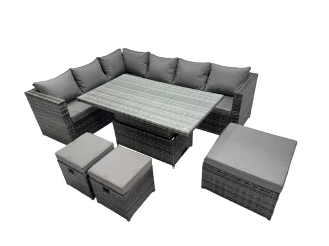 Fimous 9-seater Rattan Garden Furniture Dining Set with 3 Stools in Dark Grey Dark Grey Unisex