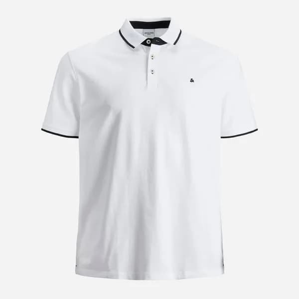 Jack and Jones Paulos Tipped Pique Short Sleeve Polo Shirt Mens Plus Size Short Sleeve Polos 2XL White 57369001510