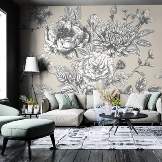 Origin Murals Large Rose Toile Wall Mural in Mid Grey Size: W350cm x H280cm Mid Grey Unisex W350cm x H280 cm