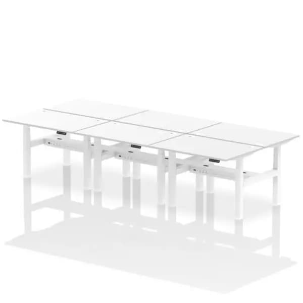 Air Air Back-to-Back 1200 x 800mm Height Adjustable 6 Person Bench Desk White Top with Cable Ports White Frame HASCP6P12800WHTW