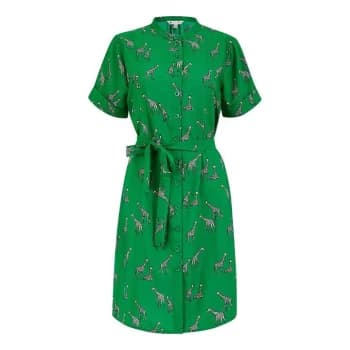 Yumi Green Giraffe Print Shirtdress - Green