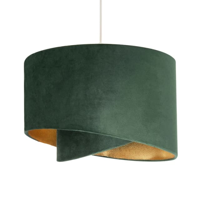 Happy Homewares Forest Green Velvet Fabric Pendant Shade with Gold Faux Leather Lining in Dark Green Dark Green Unisex